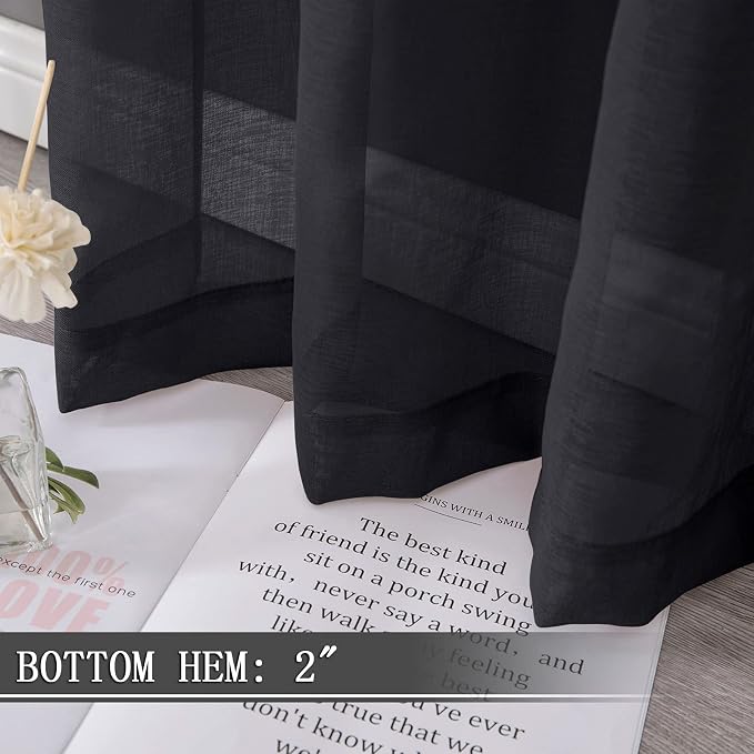 Tollpiz Sheer Curtain Linen Textured Bedroom Curtains Sheer Light Filtering Rod - Image 4