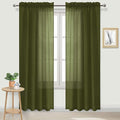 DWCN Olive Green Sheer Curtains Semi Transparent Voile Rod Pocket Curtains by DWCN