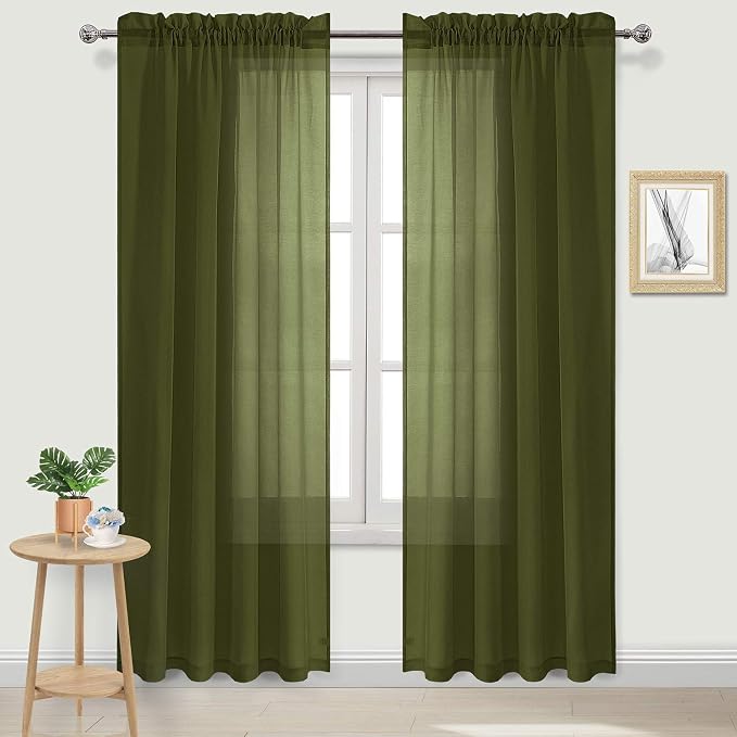DWCN Olive Green Sheer Curtains Semi Transparent Voile Rod Pocket Curtains by DWCN