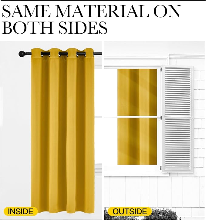 NICETOWN Room Darkening Gold Curtains 63 inch Length 2 Panels - Image 6
