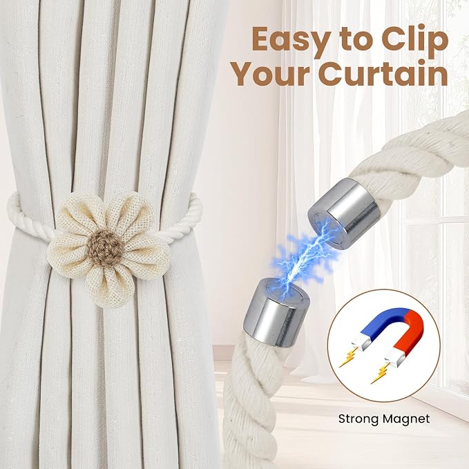 KLOGTSIND Magnetic Curtain Tiebacks, 6 Pack Flower Curtain Holdbacks - Image 4
