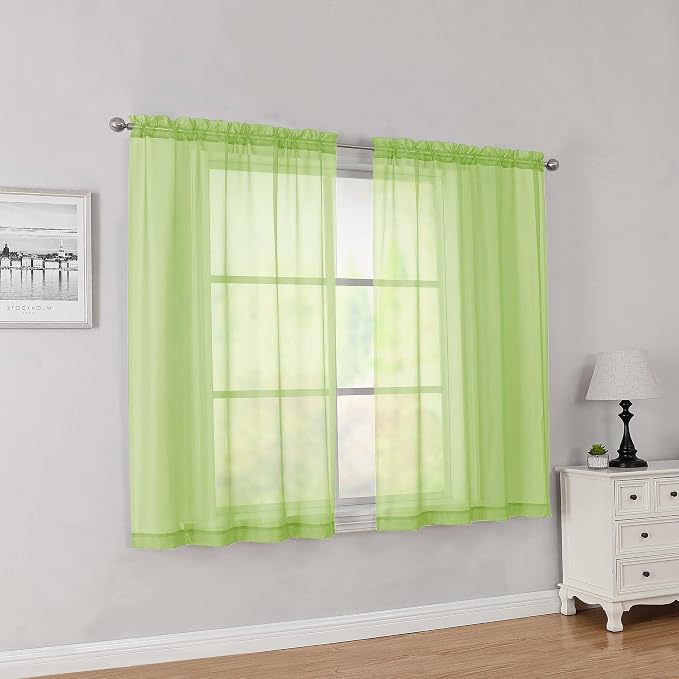 Simplebrand Lime Short Sheer Curtains 45 Inch Length by Simplebrand
