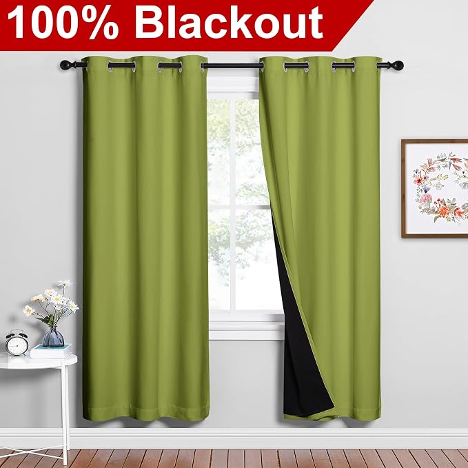NICETOWN Full Shade Curtain Panels, Fresh Green, Pair of Thermal Insulated & - Image 2