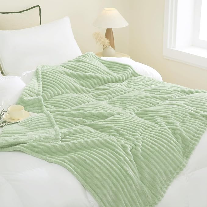 Cream Green Fleece Throw Blanket 50”×60” - Image 2