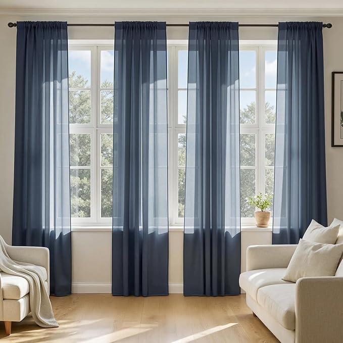 MIULEE Navy Blue Sheer Curtains 72 Inches Long, 4 Panels Set, Light Filtering by MIULEE