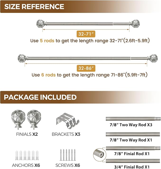 KAMANINA Curtain Rods for Windows 48 to 84 Inch, Antique Silver Heavy Duty - Image 9
