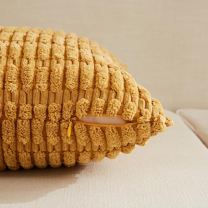 Fancy Homi 4 Packs Mustard Yellow Decorative Throw Pillow Covers 12x20 Inch - Image 3