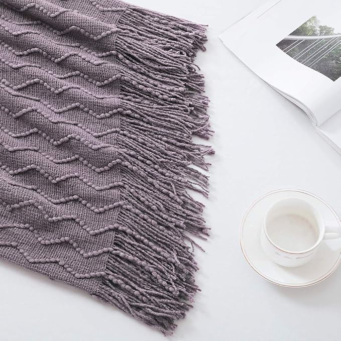 BOURINA Dark Lavender Throw Blanket 50x60 Inches Throw Textured Solid Soft Sofa - Image 3