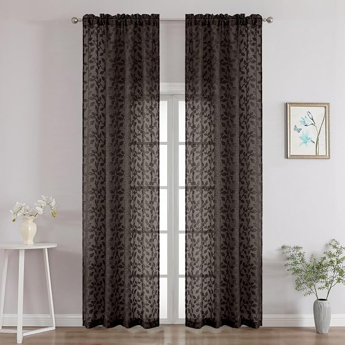 Chyhomenyc Chocolate Sheer Curtains 96 Inch Length 2 Panels Set, Light by Chyhomenyc