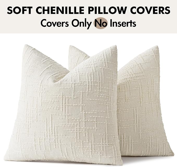 MIULEE Chenille Textured Euro Throw Pillow Covers Cream White 26x26 | Set of 2 - Image 7