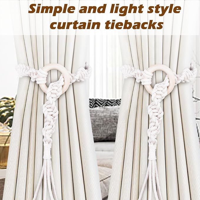 SRG Handmade Boho Curtain Tiebacks Hand Knitting Cotton Curtain Holdbacks - Image 7