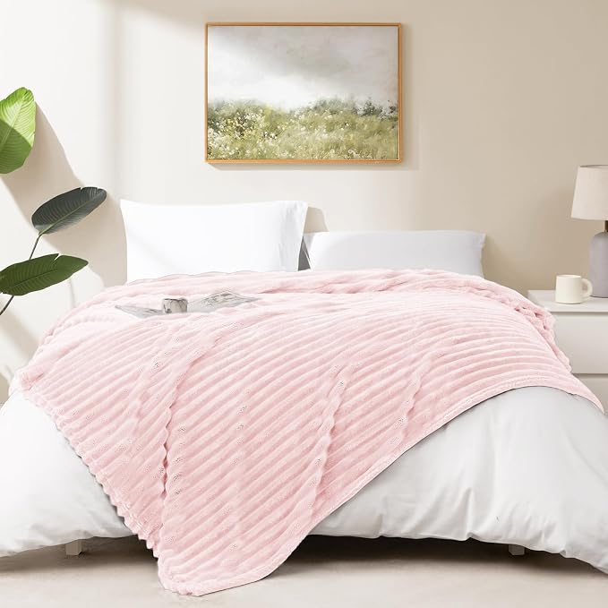 HIMEET Pink Ribbed Twin Blanket - Image 6