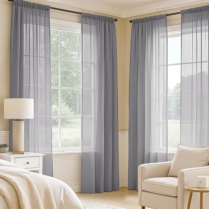 MIULEE Dark Grey Sheer Curtains 72 Inches Long, 4 Panels Set, Rod Pocket Light - Image 2