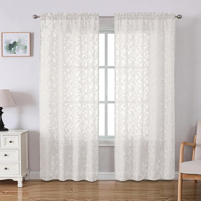 Lecloud Leia Ivory Sheer Curtains 72 Inches Long 2 Panels, Jacquard Texture by Lecloud