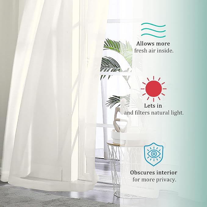 OVZME Sheer Ivory Curtains 108" Inch Length 2 Panels Set, Light Filtering Soft - Image 6