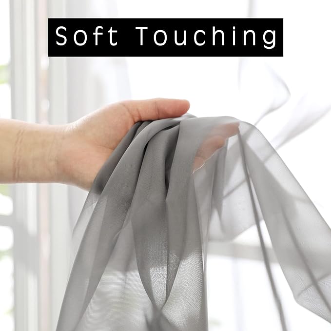 OVZME 2 Panels Sheer Curtains 63 Inches Long Rod Pocket Light Weight Soft Voile - Image 3