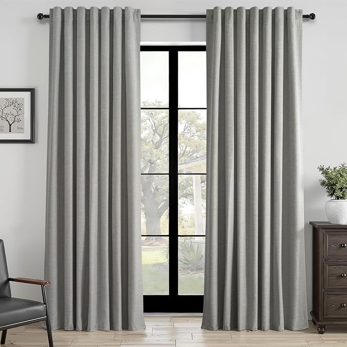 Topfinel Frost Grey Linen Curtains 84 Inches Long 2 Panels Set by Topfinel