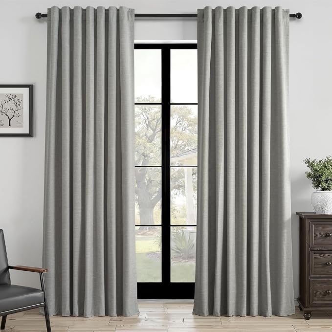 Topfinel Grey Linen Blackout Curtains 90 Inches Long by Topfinel