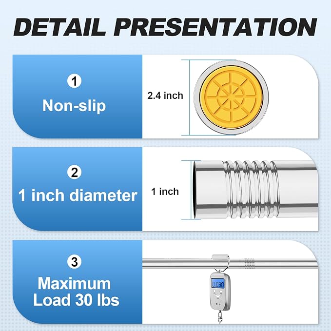 CorkLatta Chrome Shower Curtain Rod 31 to 80 Inch, 1 Inch Diameter Adjustable - Image 3
