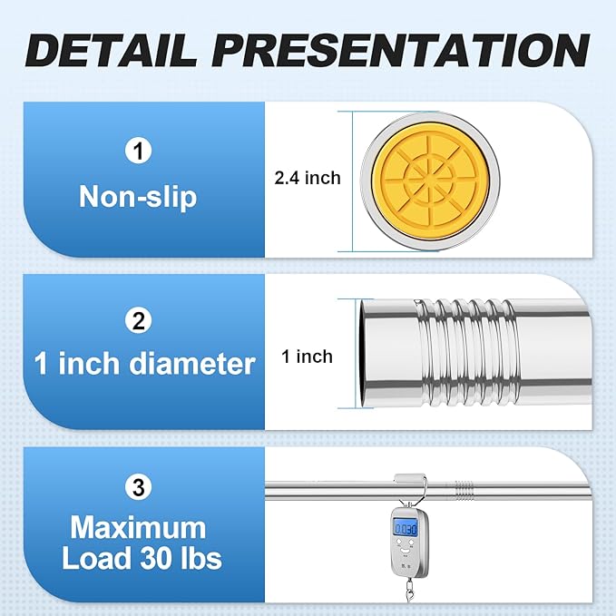 CorkLatta Chrome Shower Curtain Rod 31 to 68 Inch, 1 Inch Diameter Adjustable - Image 3