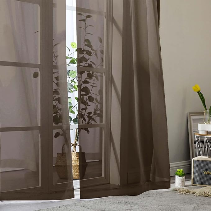 Chocolate Sheer Curtains 84 Inches Long 2 Panels, Soft Light Filtering Curtains - Image 9