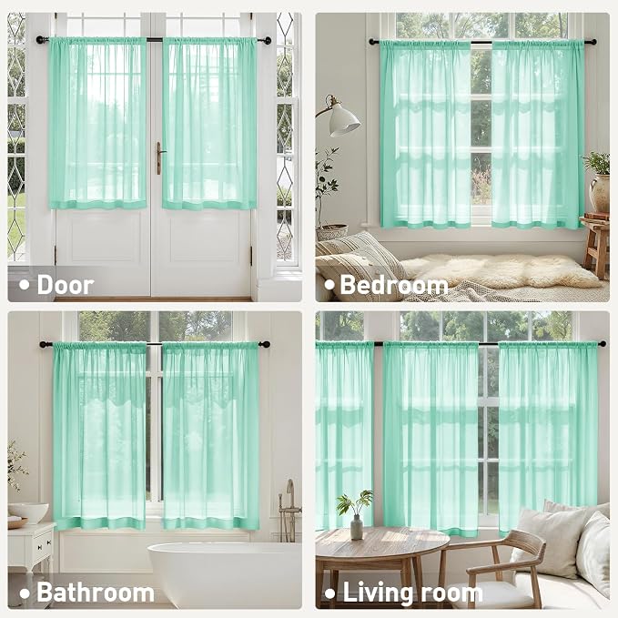 MIULEE Aqua Sheer Curtains 63 Inches Long, 4 Panels Set, Light Filtering Rod - Image 6