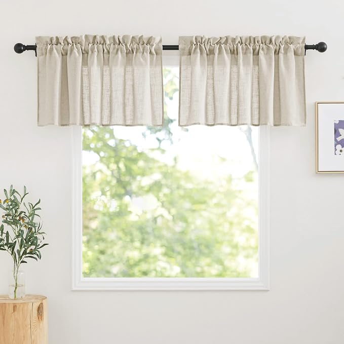 RYB HOME Sheer Valances Window Topper Curtains Linen Textured Sheer Curtains by RYBHOME