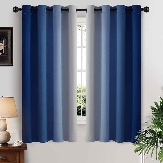 Yakamok Greyish White and Royal Blue Ombre Curtains, Light Blocking Curtains by Yakamok