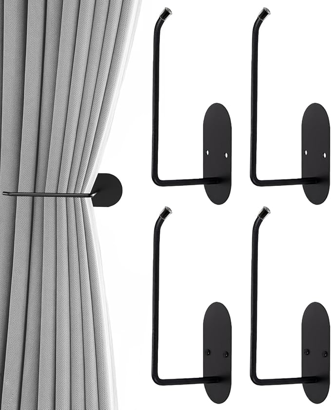 4 pcs Curtain tiebacks Hooks Screw-in, Curtain holdbacks Wall Mounted, Curtain by Hoousuper