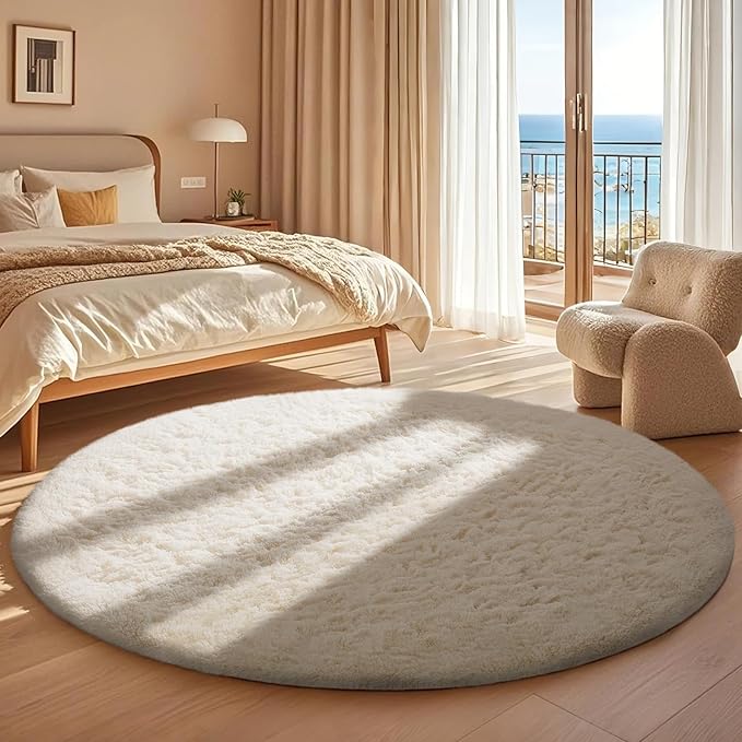 Ophanie Round Rugs 5Ft Ivory Circle Area Rug, Nursery Room Decor, Christmas - Image 5