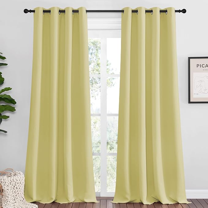 NICETOWN Paler Yellow Blackout Curtains 96" Long by NICETOWN