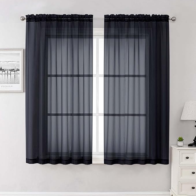 Lecloud Black Sheer Curtains 63 Inch Length 2 Panels, Voile Light Filtering by Lecloud