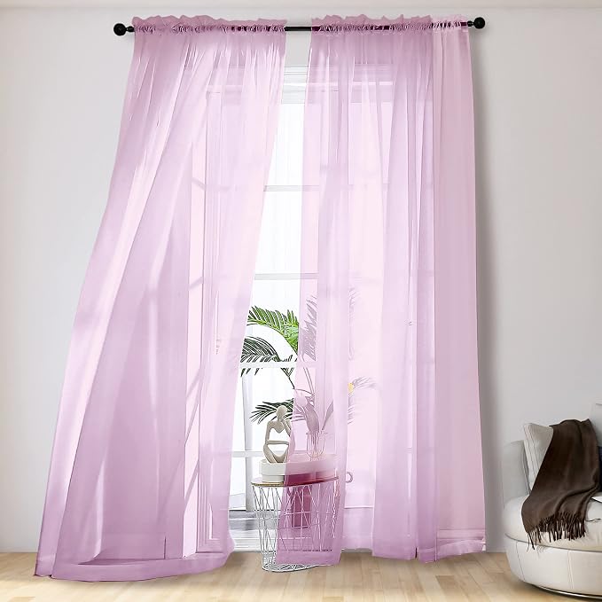 OVZME Light Pink Sheer Curtains 108 Inches Long, Light Filtering Semi by OVZME