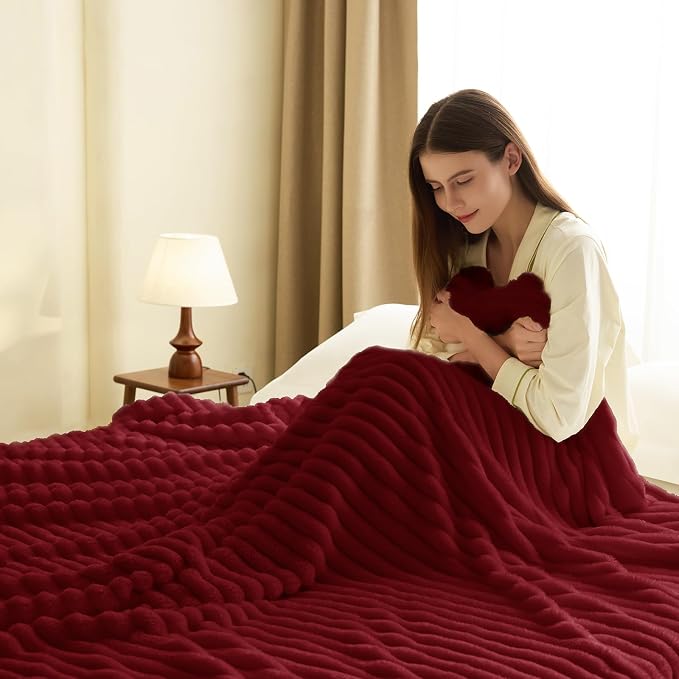 HIMEET Deep Red Ribbed Throw Blanket - Image 7