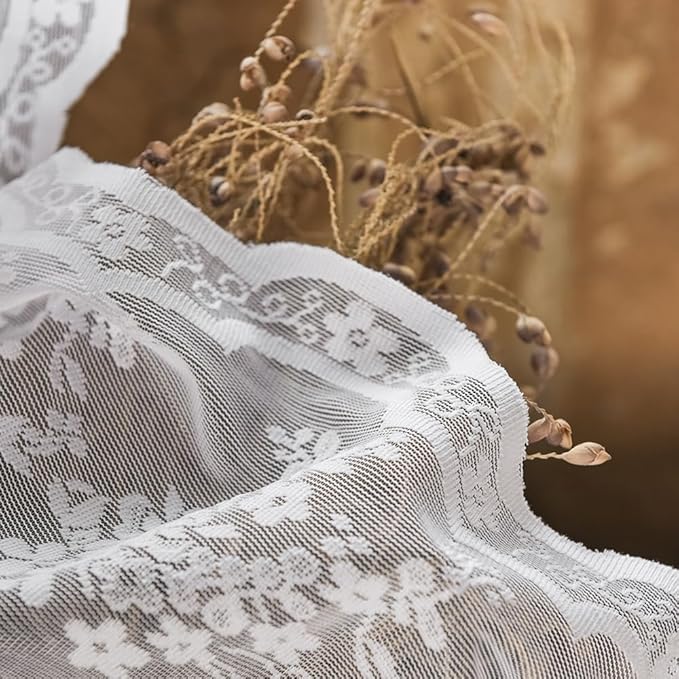 YJ YANJUN Vintage Lace Curtains Chic Floral White Short Sheer Bathroom Curtains - Image 6