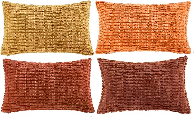 Fancy Homi Set of 4 Burnt Orange Fall Lumbar Rectangle Decorative Throw Pillow - Image 6