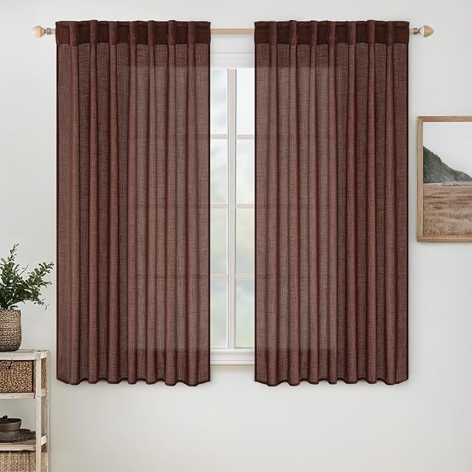 MIULEE Chocolate Brown Linen Curtains 63 Inch Length 2 Panels by MIULEE