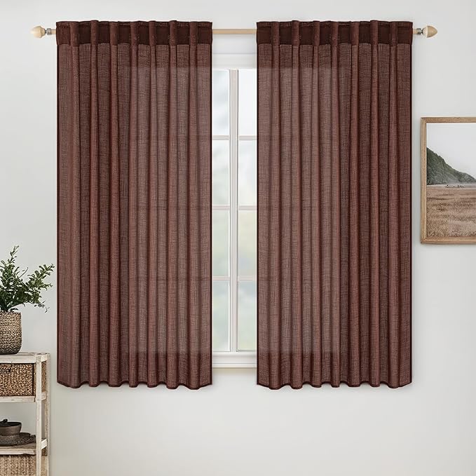 MIULEE Chocolate Brown Linen Curtains 54 Inch Length 2 Panels by MIULEE