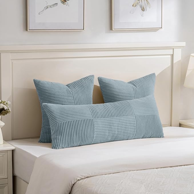 Fancy Homi Set of 2 Light Blue Euro Decorative Throw Pillow Covers 26x26 Inch - Image 5