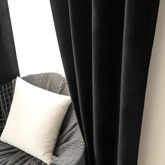 MIULEE Black Velvet Curtains 108 Inches Long Halloween Grommet Room Darkening - Image 6