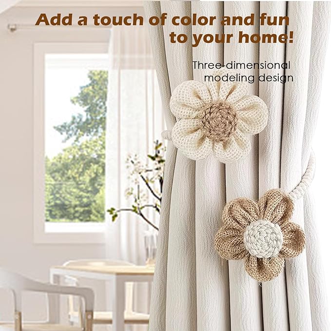 SRG Rope Curtain Tiebacks 2 Pack | Sunflower Curtain Tieback Boho | Simple - Image 2