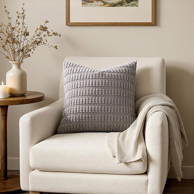 MIULEE Corduroy Decorative Throw Pillow Covers 18x18 Light Grey Pack of 2 | - Image 4