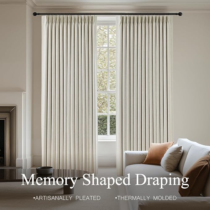 100% Blackout Pinch Pleated Linen Curtains 92 Inches Long - Image 5