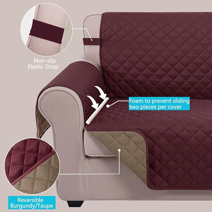 U-NICE HOME Reversible Oversized Chair Covers Quilted Water Repellent Pet - Image 3