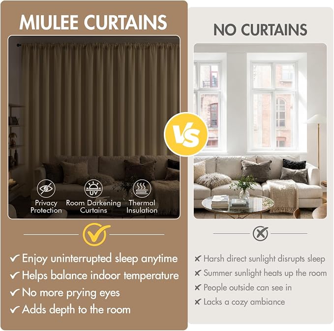 MIULEE Dark Beige Blackout Curtains 4 Panels Set 72 Inch Length Bedroom | - Image 7
