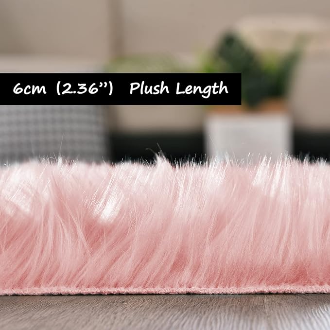 Goolela Pink Fluffy Rug 4x6 Fuzzy Faux Fur Shag Sheepskin Shaggy Rug - Image 4