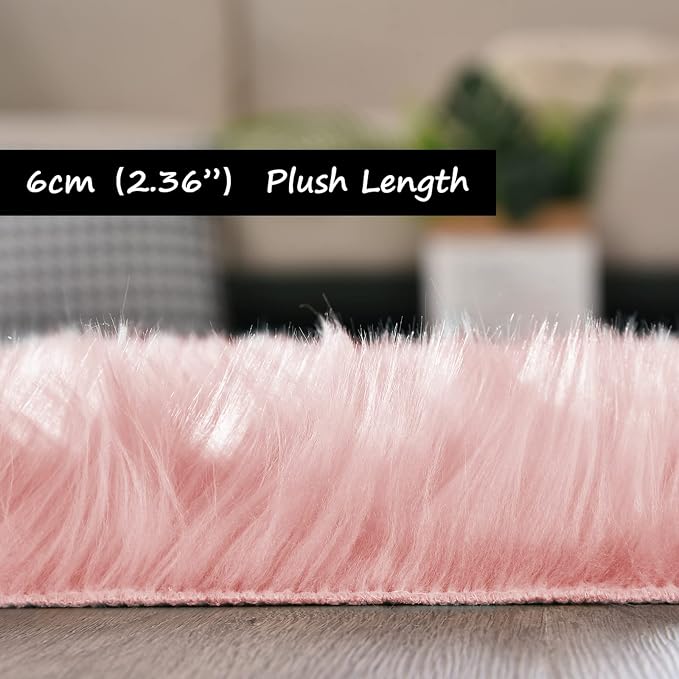 Goolela Pink Fluffy Fuzzy Furry Runner Rug 2X6 Light Pink Faux Sheepskin Fur Rug - Image 3
