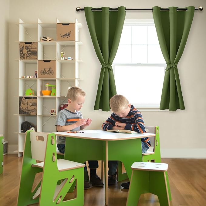 Blackout Curtains for Bedroom, Olive Green, 38 x 45 Inch 2 Panels | Thermal - Image 6