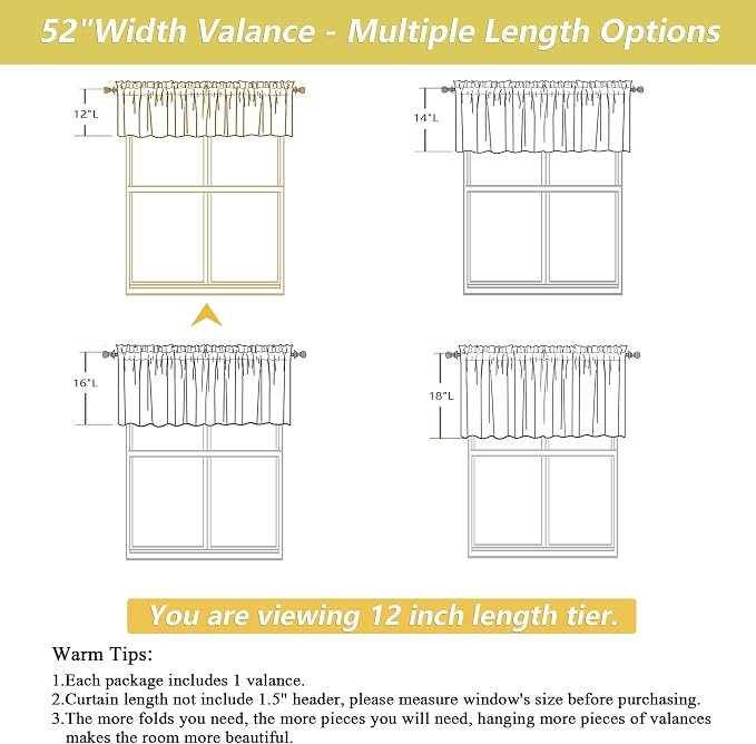 Valances for Windows, Light Filtering Faux Linen Textured Small Short Valance - Image 2