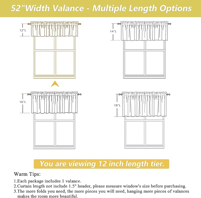 Valances for Windows, Light Filtering Faux Linen Textured Small Short Valance - Image 2